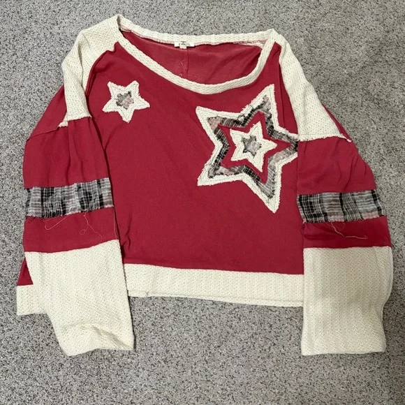 POL Celestial Patchwork Cropped Knit Top - Picture 2 of 5